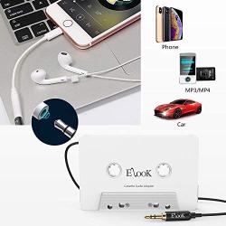 Elook Car Cassette Aux Adapter Kit, with A Smartphone to 3.5 mm Headphone Jack Adapter for Car, Phone, MP3 ect. White