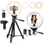 EICAUS 10 Ring Light with Stand and Phone Holder, Cell Phone Tripod with Ringlight for Live Streaming/Makeup/Photography, Compatible with Phones and Cameras(Black)