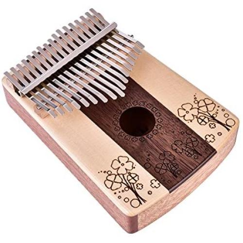 17 Key Kalimba Thumb Piano, Four-leaf Clover Pattern Finger Piano 17 Tone Musical Instrument Toy with Tuning Tool Sticker Storage Bag