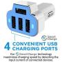 Aduro 4 Port Car Charger Adapter, 12V Fast Car Charger USB Adapter Power Station 5.2A/26W Output (Blue)