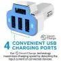 Aduro 4 Port Car Charger Adapter, 12V Fast Car Charger USB Adapter Power Station 5.2A/26W Output (Blue)
