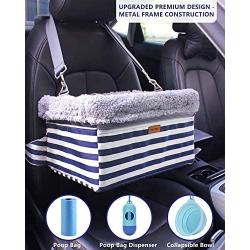 FANCYDELI Dog-Car-Booster-Seat Upgrade Metal Frame Construction with Clip-On Safety Leash and Dog Blanket,Perfect for Small Pets up to 15lbs