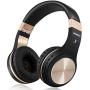 Bluetooth Headphones, Riwbox XBT-80 Folding Stereo Wireless Bluetooth Headphones Over Ear with Microphone and Volume Control, Wireless and Wired Headset for PC/Cell Phones/TV/ipad (Black Gold)