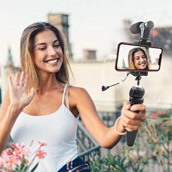 Smartphone Camera Video Microphone Kit,Veksun ASMR Microphone for YouTube Windscreen 3.5mm Jack External Mic for Phone iPhone Samsung DSLR Canon Nikon with Mini Tripod