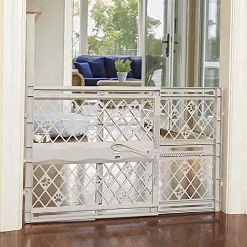 North States MyPet Paws 40&quot Portable Pet Gate: Expands & locks In place with no tools. Pressure Mount. Fits 26&quot- 40&quot wide (23&quot tall, Light Gray)