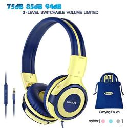 SIMOLIO Kids Headphones with Microphone, 94dB-85dB-75dB Volume Limited Headphone Share Port, On-Ear Wired Headphone with AUX Jack, Foldable & Durable Headphones for Children, Teens, Adults(Yellow)