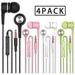 A12 Headphones Earphones Earbuds Earphones, Noise Islating, High Definition, Fits All 3.5mm InterfaceStereo for Samsung, iPhone,iPad, iPod and Mp3 Players(Black+White+Pink+Green 4pairs)