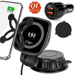 CEGAR Magnetic Wireless Car Charger,10W/7.5W Qi Fast Charging, QC 3.0 Car Charger, Windshield Dash Dashboard Phone Holder Compatible with iPhone 11Pro Max XS SE Plus, Samsung S20 S10 Note10