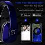 August EP650 Bluetooth Wireless Over Ear Headphones with aptX LL Low Latency/Multipoint/NFC / 3.5mm Audio in/Headset Microphone - Blue