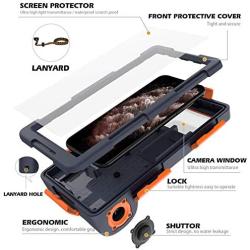 Willbox Professional [15m/50ft] Diving Surfing Swimming Snorkeling Photo Video Waterproof Protective Case Underwater Housing for Galaxy and iPhone Series Smartphones with Lanyard (Orange)