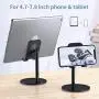 Cell Phone Stand Holder for Desk - FLOVEME Phone Holder Stand for Desktop Adjustable Angle Compatible for iPhone 11 Pro Max, Tablet, Android Smartphone, Aluminum Metal, Black Color, 4-7.9inch