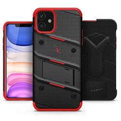 ZIZO Bolt Series iPhone 11 Case - Heavy-Duty Military-Grade Drop Protection w/Kickstand Included Belt Clip Holster Tempered Glass Lanyard - Black/Red