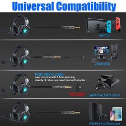 Gaming Headset, EasySMX Cool 2000 Over Ear Stereo Gaming Headphone with Mic and Volume Control, Y Splitter Cable, for PC/MAC Xbox One Slim / PS4 / Smartphone/Nintendo Switch, Dynamic LED Light