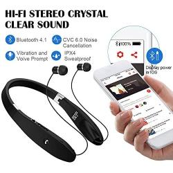 Bluetooth Headphones, Bluetooth Headset Foldable Neckband Wireless Headset with Retractable Earbuds, Bluetooth V4.1, 16 Hours Playtime, Sports Sweatproof Noise Cancelling Earphones with Mic (Black)