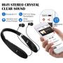 Bluetooth Headphones, Bluetooth Headset Foldable Neckband Wireless Headset with Retractable Earbuds, Bluetooth V4.1, 16 Hours Playtime, Sports Sweatproof Noise Cancelling Earphones with Mic (Black)