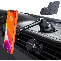 VANMASS Magnetic Phone Car Mount with 6 Powerful Rare-earth Magnets, Durable Aluminium Alloy Structure, Super Sticky Suction Cup, Cell Phone Holder for Car Dashboard Windshield Air Vent, for All Phone