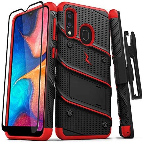 ZIZO Bolt Series for Samsung Galaxy A20 Case | Heavy-Duty Military-Grade Drop Protection w/Kickstand Included Belt Clip Holster Tempered Glass Lanyard Galaxy A50 - Black/Red