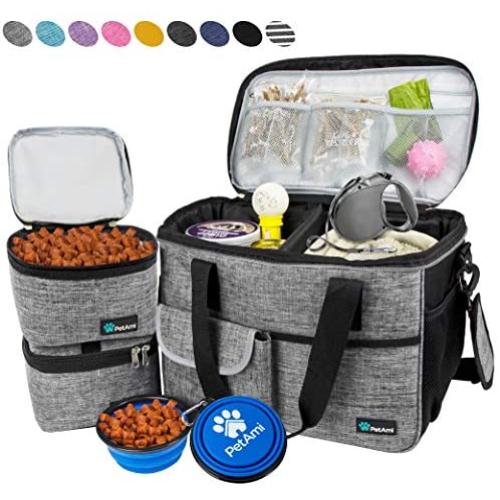 PetAmi Dog Travel Bag | Airline Approved Tote Organizer with Multi-Function Pockets, Food Container Bag and Collapsible Bowl | Perfect Weekend Pet Travel Set for Dog, Cat