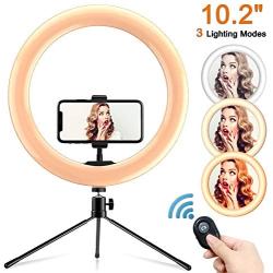 Ring Light 10" with Desk Tripod Stand Phone Holder Desktop Ringlight 3 Light Modes 10 Brightness Level for Live Streaming YouTube Video Dimmable Desktop Makeup Photography Shooting (10 inch)