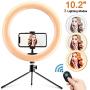 Ring Light 10" with Desk Tripod Stand Phone Holder Desktop Ringlight 3 Light Modes 10 Brightness Level for Live Streaming YouTube Video Dimmable Desktop Makeup Photography Shooting (10 inch)