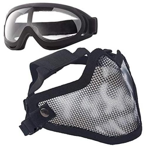 Anyoupin Airsoft Mask and Goggles Set Adjustable Metal Steel Mesh Half Face Mask with Ultra-Violet Protective Outdoor Glasses Goggles for Paintball Shooting Cosplay War Game Anyoupin Airsoft Mask and Goggles Set Adjustable Metal Steel Mesh Half Face Mask with Ultra-Violet Protective Outdoor Glasses Goggles for Paintball Shooting Cosplay War Game