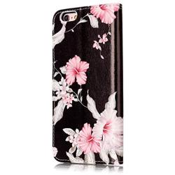 JanCalm for iPhone 6S Wallet Case,iPhone 6S Case,6S Case,iPhone 6 Case,Pattern Premium PU Leather (Card/Cash Slots) Stand Flip Cover for iPhone 6/6S (4.7 inch) + Crystal Pen (Black/Flower)