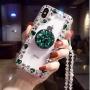 Case for iPhone 8 Plus Cute,Aulzaju iPhone 7 Plus 5.5 Inch Clear Crystal Rhinestone Case with Ring Stand iPhone 8 Plus Luxury Bling Diamond Fashion TPU Cover with Lanyard for Girl Women-Green
