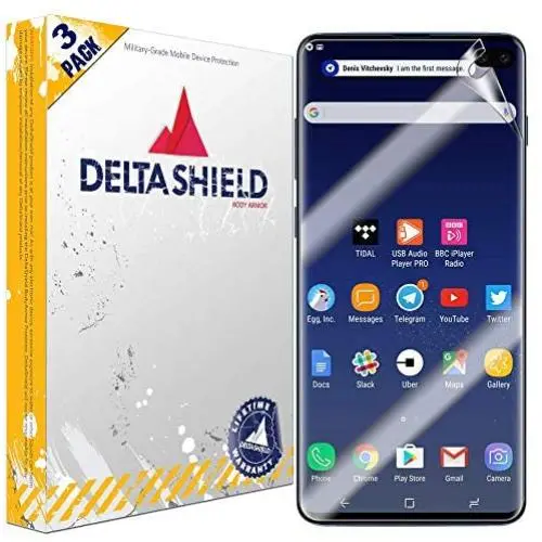DeltaShield Screen Protector for Samsung Galaxy S10 Plus (S10+ 6.4 inch) (3-Pack) (Case Friendly B) BodyArmor Anti-Bubble Military-Grade Clear TPU Film DeltaShield Screen Protector for Samsung Galaxy S10 Plus (S10+ 6.4 inch) (3-Pack) (Case Friendly B) BodyArmor Anti-Bubble Military-Grade Clear TPU Film