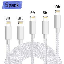 iPhone Charger, AWINBOW MFi Certified Lightning Cable 5 Pack High Speed Transfer Cords USB Fast Charging&Syncing Cable Compatible iPhone Xs/Max/XR/X/8/8Plus/7/7Plus/6S/6S Plus/SE/iPad/Nan Silver&Grey