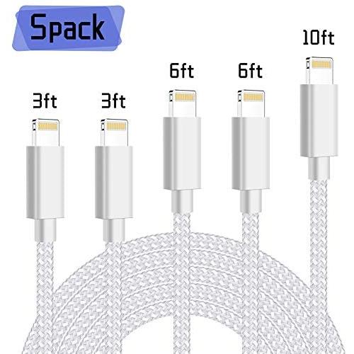 iPhone Charger, AWINBOW MFi Certified Lightning Cable 5 Pack High Speed Transfer Cords USB Fast Charging&Syncing Cable Compatible iPhone Xs/Max/XR/X/8/8Plus/7/7Plus/6S/6S Plus/SE/iPad/Nan Silver&Grey