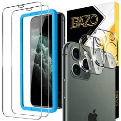 BAZO 2 Pack Screen Protector Tempered Glass and 2 Pack Camera Lens Protector for iPhone 11 Pro Max (6.5 inch) [Anti-Scratch] [Alignment Easy Installation Frame] HD [Fit with Most Cases]