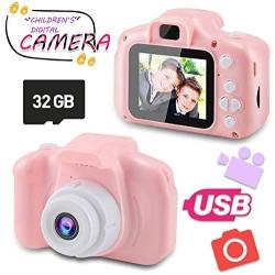 PAKESI Kids Selfie Camera, with 32GB SD Card,Best Birthday Gifts for Girls Age 3-9, HD Digital Video Cameras for Toddler-Pink