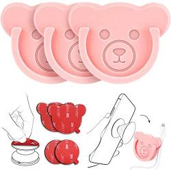 Car Grips Mount for Phone Stand Cute Bear Style Silicone Phone Holder with Phone line Clasp for Collapsible Grip/Socket Mount User Used on Dashboard, Home, Office, Kitchen, Desk, Wall (Pink) 3 Pack