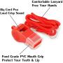 Hipat Red Emergency Whistles with Lanyard & Mouth Grip, Loud Crisp Sound, Plastic Whistle Ideal for Lifeguard, Self-Defense and Emergency