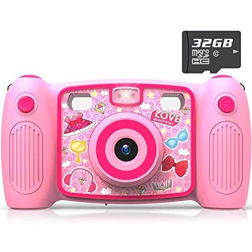 Kids Selfie Camera, AKAMATE 1080P 12MP Kids Digital Camera with 32GB SD Card Children Video Camera Camcorder Toys Gifts for 4-10 Year Old Boys Girls, Build-in 5 Games, Voice Recorder (Pink)