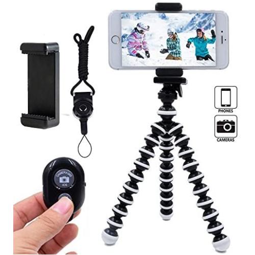 DAISEN Phone Tripod, Flexible Octopus Cell Phone Tripod for iPhone, Android Smartphone and Camera with Universal Phone Holder and Bluetooth Remote Control