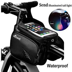 CARSA Bike Front Frame Bag,Waterproof Bicycle Top Tube Phone Mount Bag,Universal Bicycle Handlebar Bag Large Capacity Cycling Accessories Pouch fit for Phone Below 7’’ Phone Galaxy Huawei