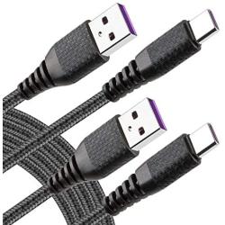 USB C Cable 10ft, Samsung Galaxy S8 S9 Plus Charger Fast Charging Cord, 2 Pack Nylon Braided USB A to Type C Charging for for Samsung S10 Note 9, Pixel, LG V30 G6 G5, Google Pixel Gray