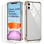 BELONGME Compatible with iPhone 11 Case 2019,Tempered Glass Screen Protector [2Pack] with Shockproof Crystal Clear Case for iPhone 11 6.1 inch.