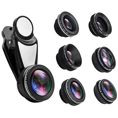 Camera Lens Kit for iPhone Samsung and Other Smartphone, 6-in-1 with Fisheye Lens+ Wide Angle Lens+Macro Lens+ CPL Polarized Lens+Telephoto Len+Kaleidoscope