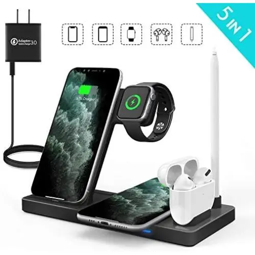 WAITIEE Updated Version,Wireless Charger 5 in 1,Qi Wireless Charging Station for Apple Watch Series 5/4/3/2/1& AirPods3/2/1 & Pencil & iPhone 11/11 Pro Max/XR/XS Max/Xs/X/8/8P(Black) WAITIEE Updated Version,Wireless Charger 5 in 1,Qi Wireless Charging Station for Apple Watch Series 5/4/3/2/1& AirPods3/2/1 & Pencil & iPhone 11/11 Pro Max/XR/XS Max/Xs/X/8/8P(Black)