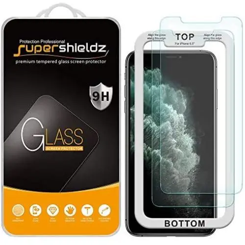 (2 Pack) Supershieldz for Apple iPhone 11 Pro Max and iPhone Xs Max (6.5 inch) Tempered Glass Screen Protector with (Easy Installation Tray) Anti Scratch, Bubble Free (2 Pack) Supershieldz for Apple iPhone 11 Pro Max and iPhone Xs Max (6.5 inch) Tempered Glass Screen Protector with (Easy Installation Tray) Anti Scratch, Bubble Free