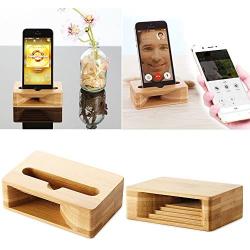 Cell Phone Stand, Fanshu Desktop Mobile Phone Holder Amplifier, Universal Portable Wood Cellphone Dock on Desk Bamboo Bed Stand Mount Cradle for Phone 5 6s 7s 8s Plus X XS Android Type C Smartphone