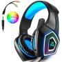 Gaming Headset for PS4, Xbox One, Over-Ear Headhones with Stereo Sound LED Light Mic (Blue)