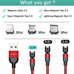 Magnetic Charging Cable [3-Pack,3ft/6ft/6ft], Oxyland 360°&180°Rotation Magnetic Phone Charger Cable, 3 in 1 Nylon Braided Cord Compatible with Mirco USB, Type C Smartphone and iProduct Device (Red)