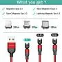 Magnetic Charging Cable [3-Pack,3ft/6ft/6ft], Oxyland 360°&180°Rotation Magnetic Phone Charger Cable, 3 in 1 Nylon Braided Cord Compatible with Mirco USB, Type C Smartphone and iProduct Device (Red)