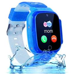 Kids Waterproof Smartwatch Phone Girls Boys with LBS Tracker Two-Way Call SOS 1.44" HD Touch Screen Camera Voice Chat Game Flashlight Alarm Clock Cellphone Wrist Gizmo Watch Toys Gifts (Crystal Blue)