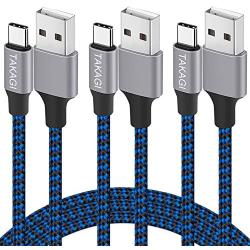 USB Type C Cable, TAKAGI 3Pack 6ft USB C to USB A Nylon Braid Fast Charging Cord High Speed Data Sync Transfer Charger Cable Compatible with Galaxy S9, Note, LG, Pixel 2 XL, Huawei, ONEPLUS (Blue)