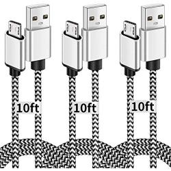 Micro USB Cable, 10ft 3 Pack Extra Long Charging Cord Nylon Braided High Speed Durable Charging USB Charger Android Cable for Samsung Galaxy S7 Edge S6 S5,LG G4,HTC,Android Phone