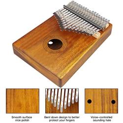 Kalimba Thumb Piano 17 Key,Portable Finger Piano/Mbira/Sanza Kit for Kids and Adults, Solid KOA With Key Locking System,Tune Hammer,Study Instruction,Cloth Bag,Study Guide Sticke